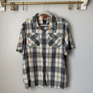 The North Face Plaid Button Down Shirt Mens XL Short Sleeve‎ Outdoors Light Blue